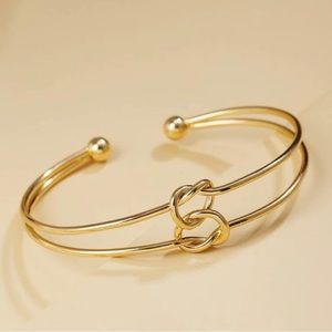 Dainty Adjustable Gold Tie Double Knot Forever Love Bangle Cuff Bracelet